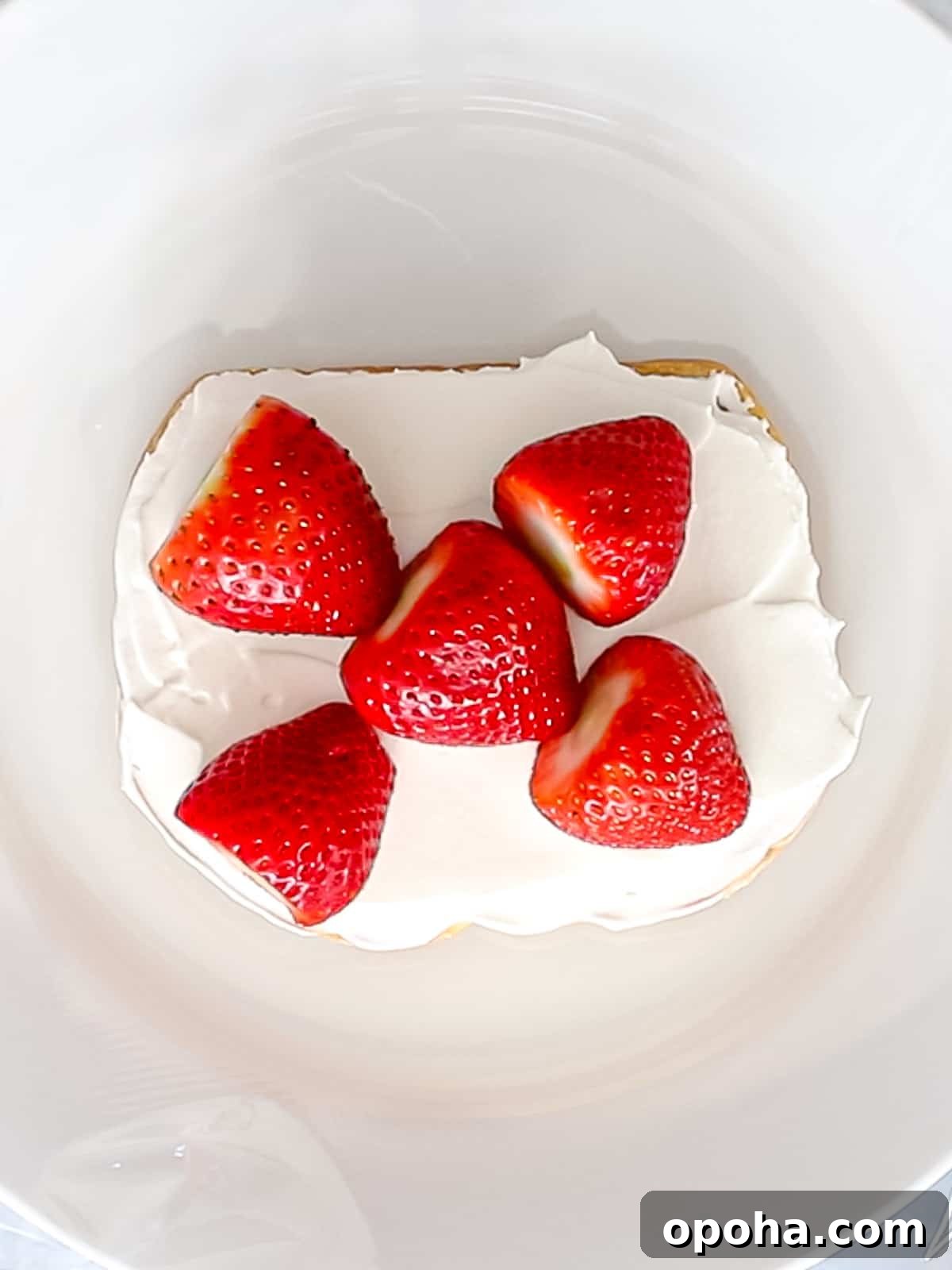 Japanese Fruit Sandwich (Strawberry Sando): How to Make フルーツサンド 9 Red strawberries laid on top of whipped cream and Japanese shokupan or milk bread.