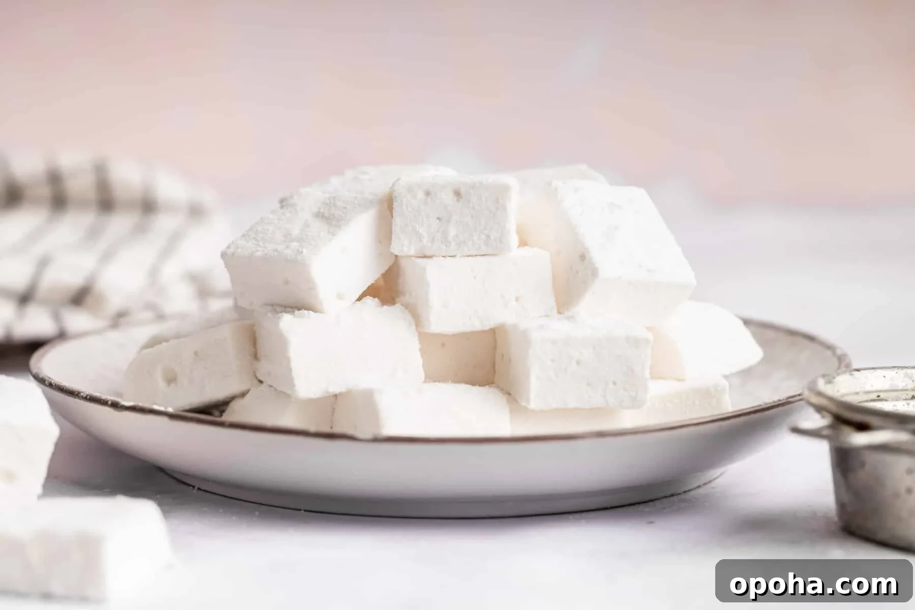 How to Make Homemade Marshmallows from Scratch: Fluffy Recipe 3 Horizontal image of homemade marshmallows on metal plate.