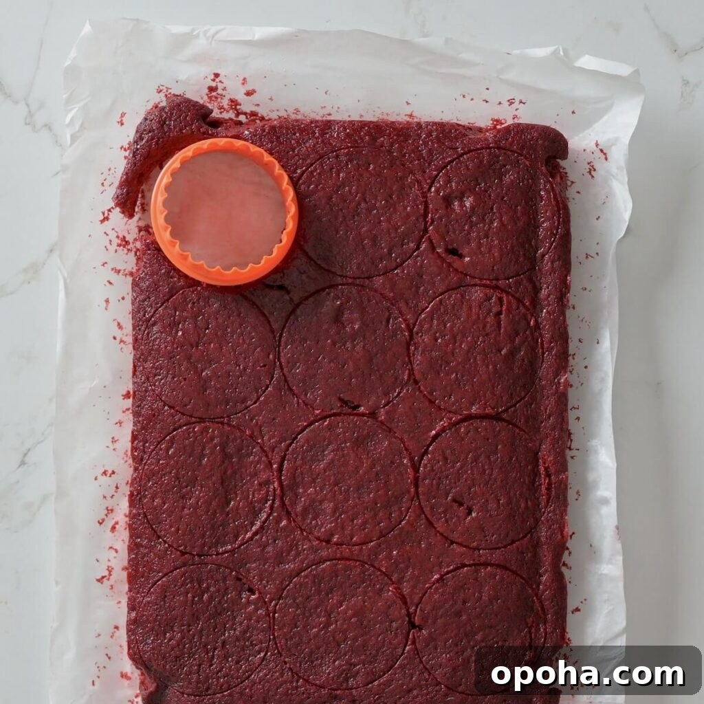 Mason Jar Cake Recipe: Layered Dessert in a Jar 10 1x batch of red velvet cake cut into rounds with a cake cutter.