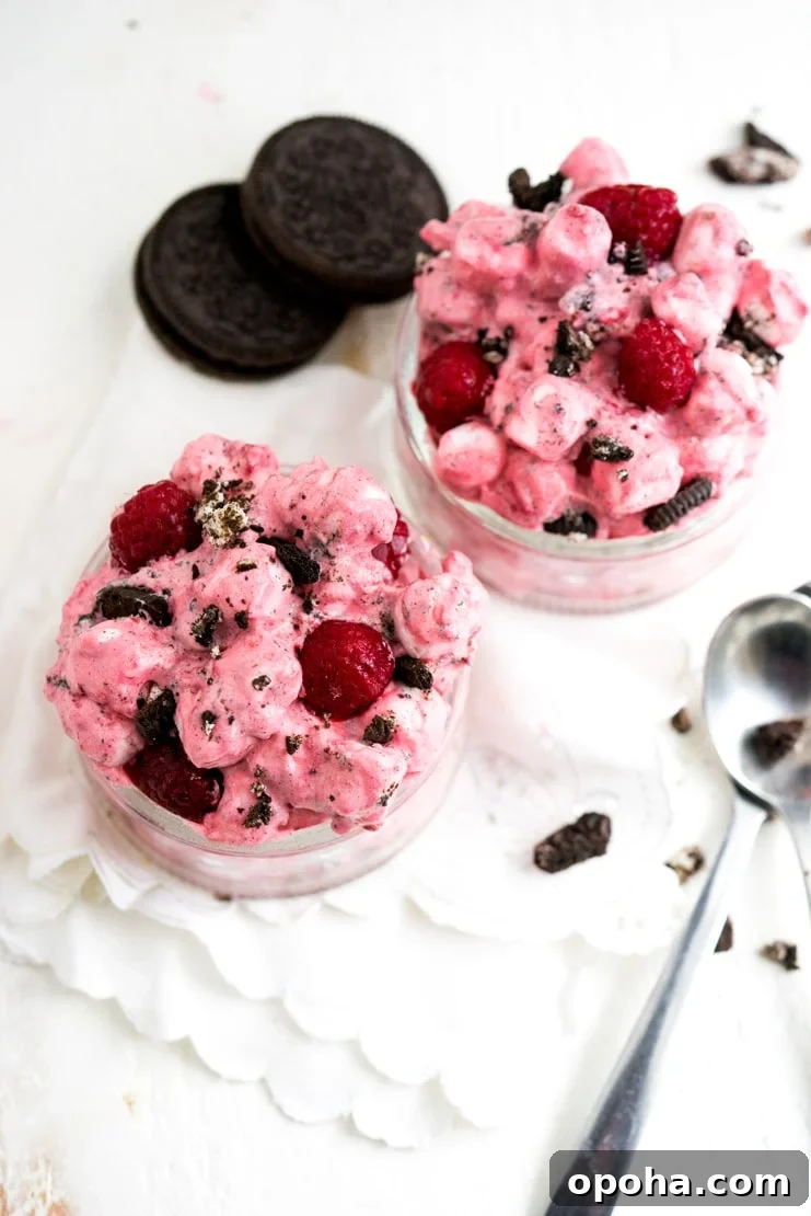 Raspberry Oreo Fluff Dessert Recipe: Creamy No-Bake Treat 4 Bowl of Raspberry Oreo Fluff