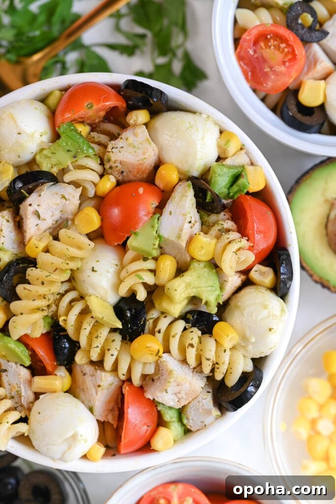 chicken pasta salad with avocado