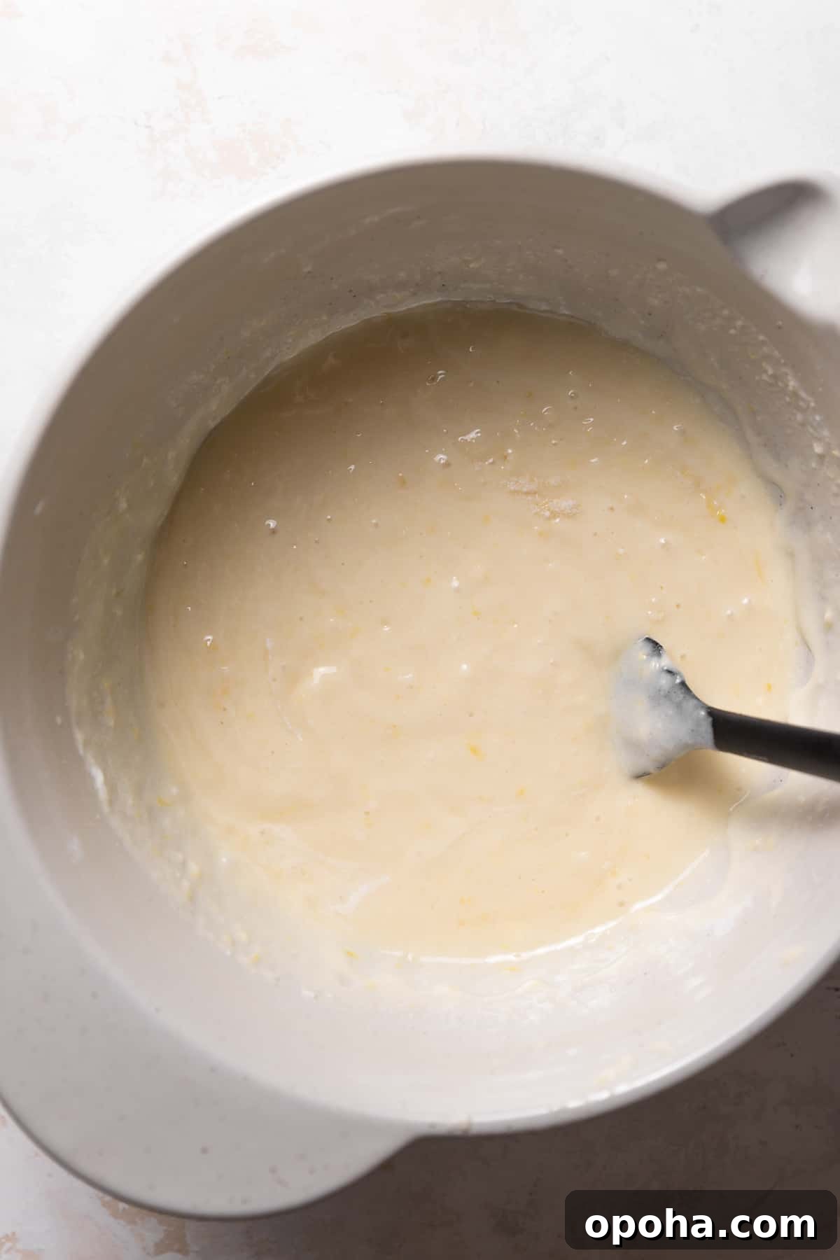 Lemon Berry Mascarpone Layer Cake 5 cake batter in a mixing bowl.