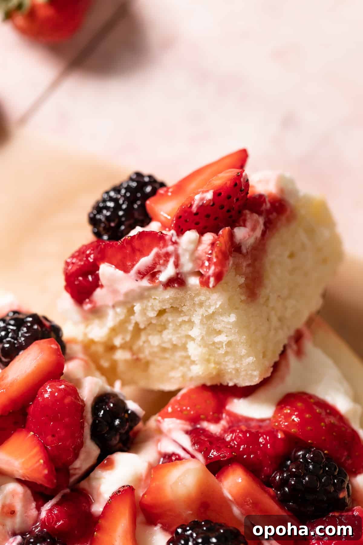 Lemon Berry Mascarpone Layer Cake 9 a slice of lemon berry mascarpone cake with fresh berries on top.