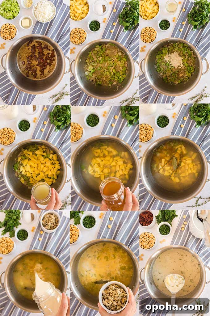 Step by step photos on how to make clam chowder