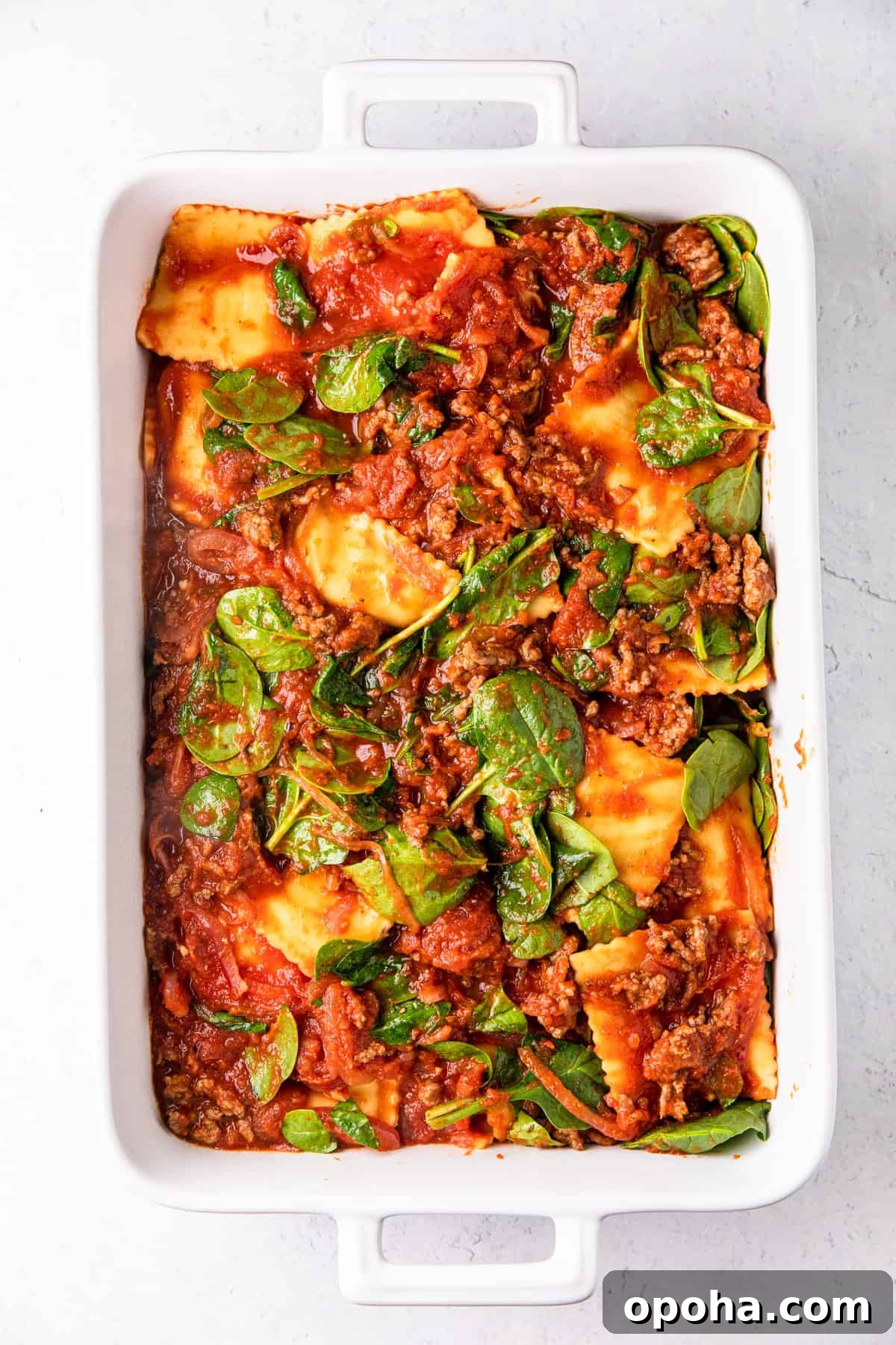 ravioli casserole before baking