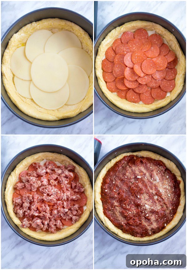 Authentic Chicago Deep-Dish Pizza Guide 13 Assembled deep dish pizza ready to bake