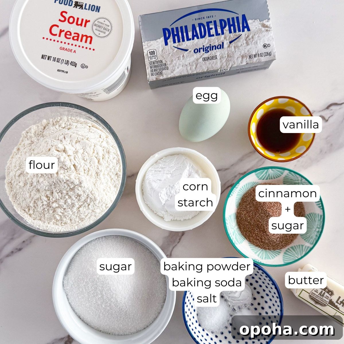 Ingredients for churro cheesecake cookies.