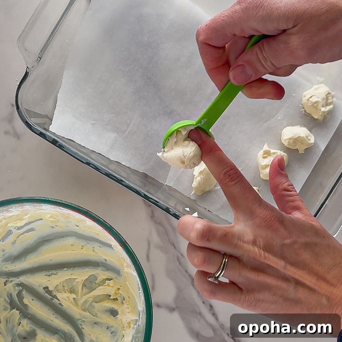 Freezing the cream cheese filling.
