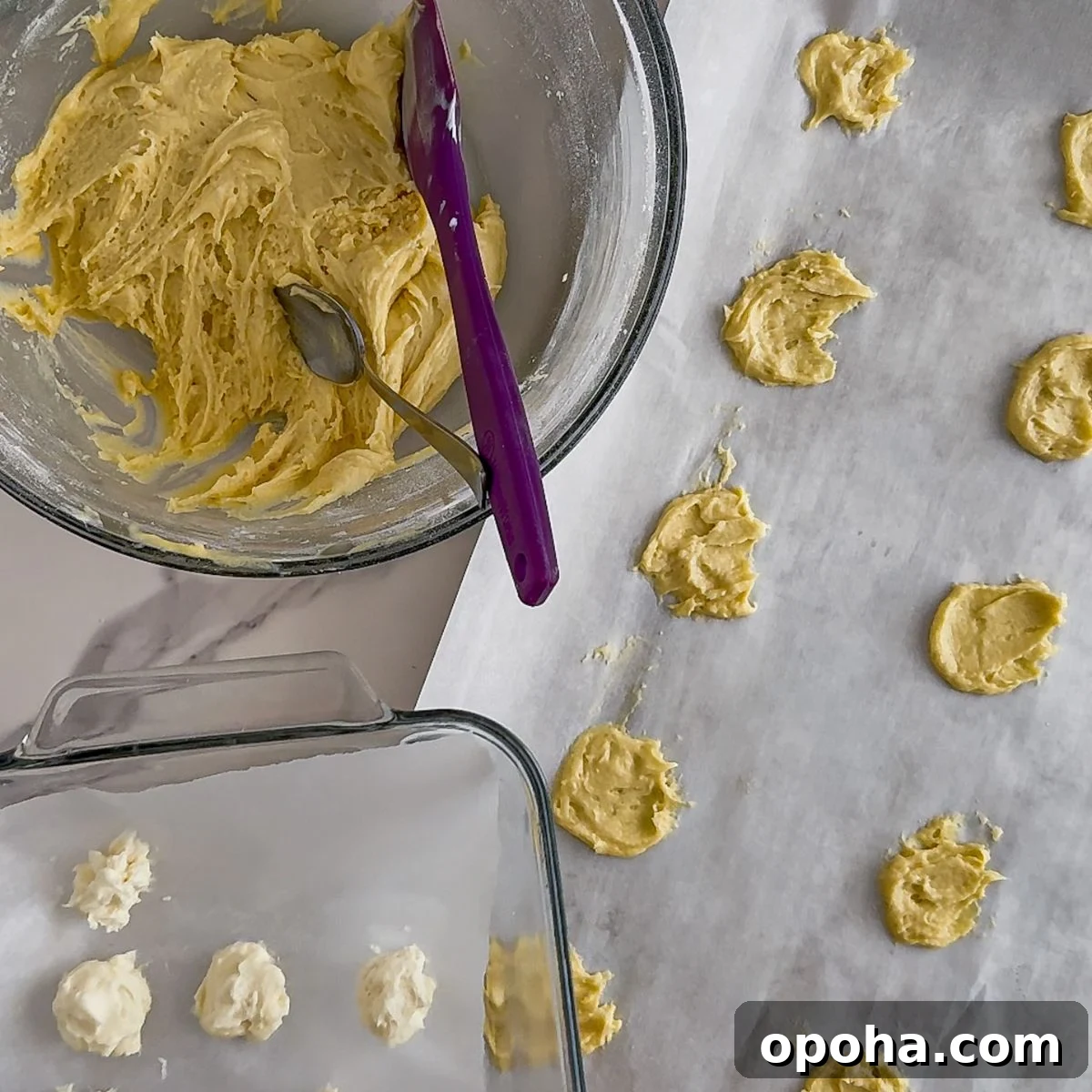 Churro cheesecake cookie dough flattened.